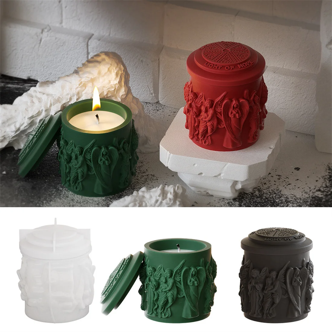 2pcs/Set Vintage Rome Storage Box Silicone Mold Cement Candle Jar Vessel Concrete Mold Guardian Angel Resin Mold Plant Pot Mold