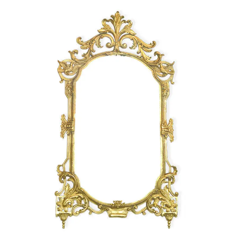 French retro all-copper full-body mirror European luxury carved floor mirror villa decorative mirror dewaxing luxury