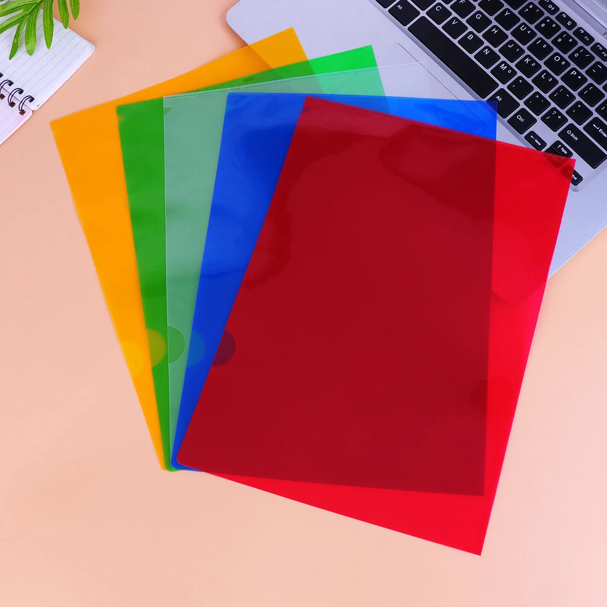 

20pcs L Shape Plastic File For A4 Paper Moisture Resistant Lightweight Office School Use Mixed Color Clear Document