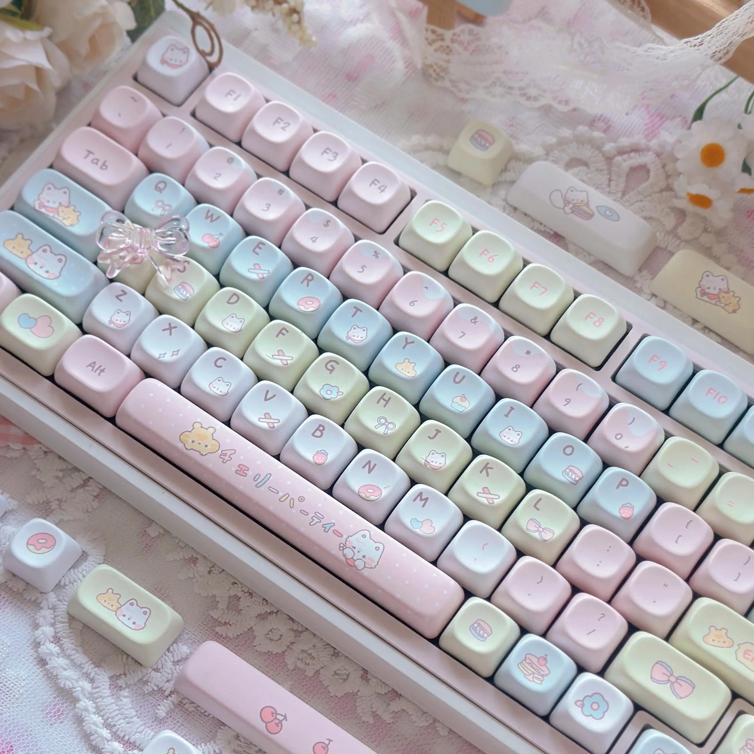 

Cherry Cream Keycaps MOA Profile Macaron Color Custom Cute Keycap Set PBT Thermal Sublimation Mechanical Keyboard Caps for Girls