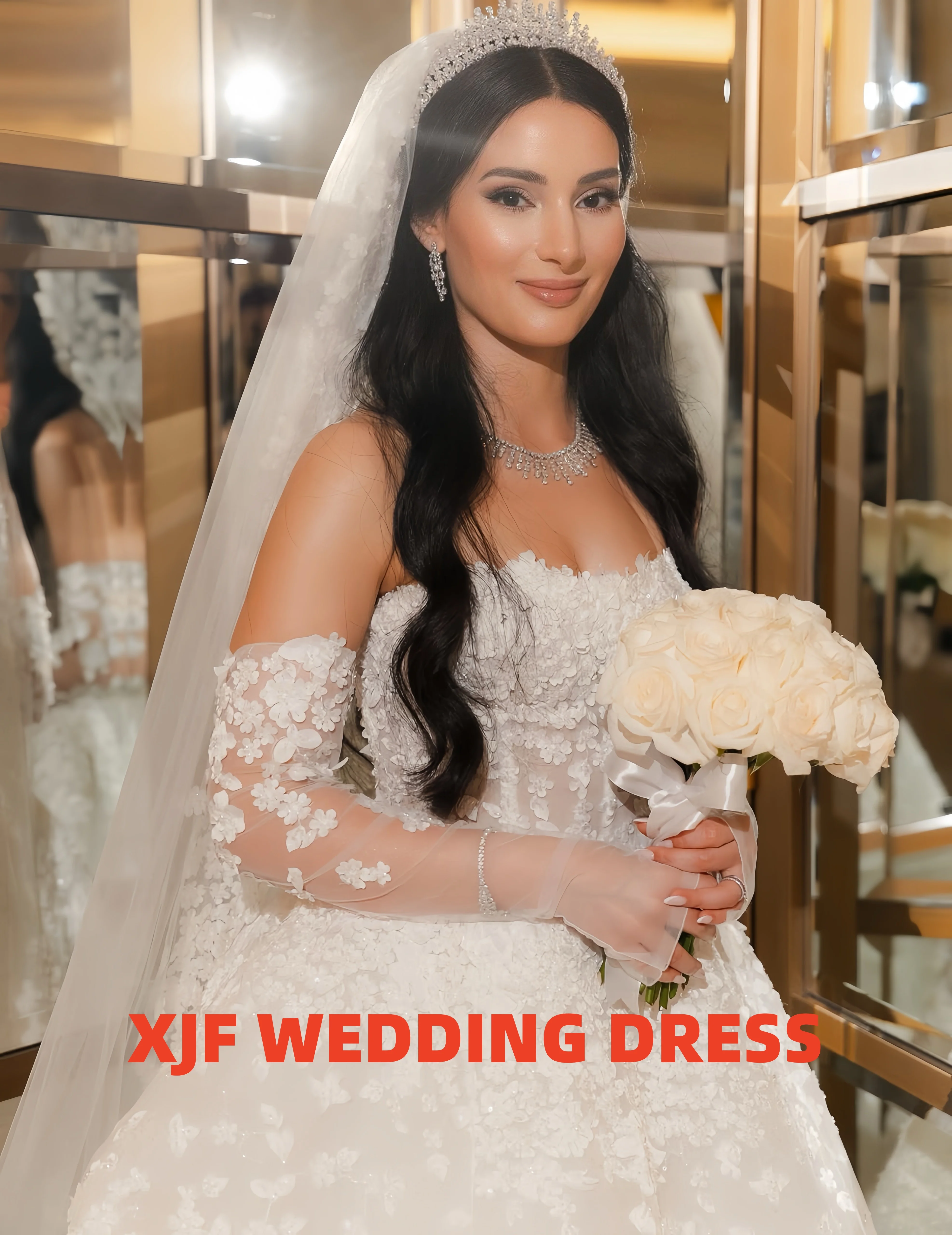 Abito da ballo personalizzato a maniche lunghe con colletto dolce splendido abito da sposa amanda novias abiti da sposa amanda