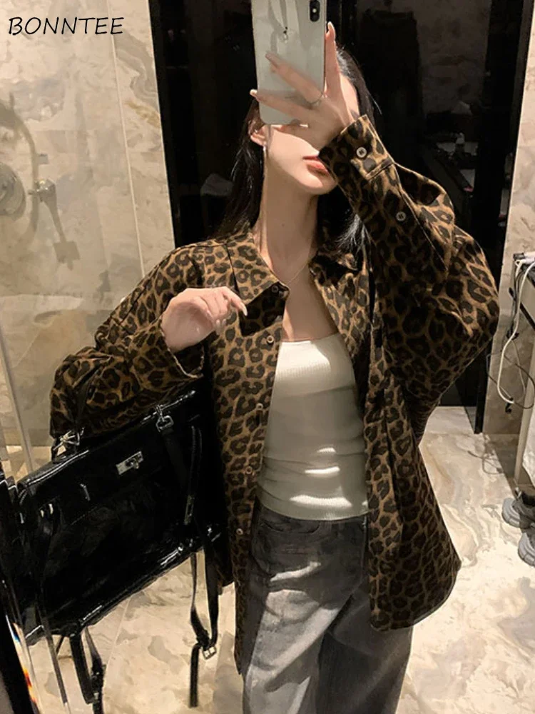 

Leopard Jackets for Women Vintage Baggy Casual Streetwear Cool Unisex Girls American Style All-match Personality Куртка Женская