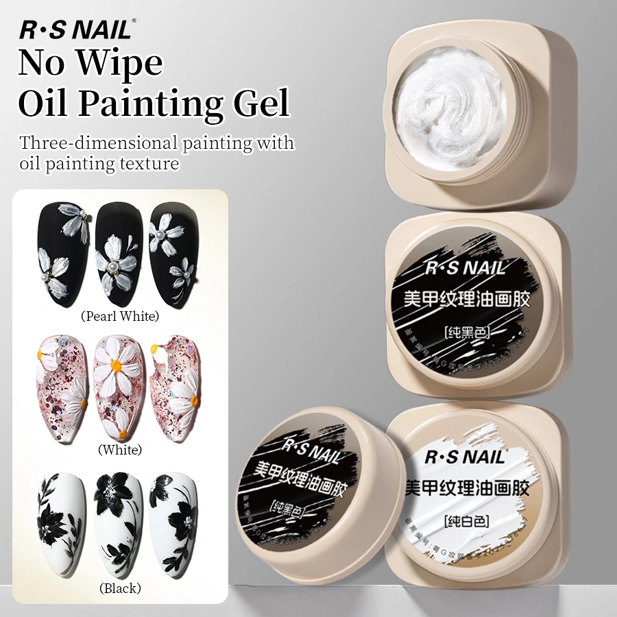 RSNAIL 5g No-Wipe 3D Ölgel-Nagellack mit Textur, nicht fließend, UV-Gel-Polish in Schwarz und Weiß für DIY und Salon