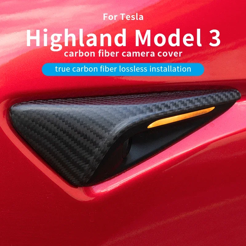 Dry Carbon Fiber Side Camera Fender Cover for Tesla 2021-2025 Refreshed Model 3/Y – Genuine Carbon Trim