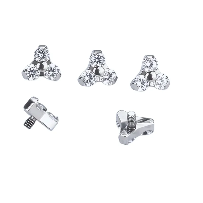 3PCS Titanium Stud Earring Piercing Jewelry for Tragus Helix Conch Cartilage Nose Lip Labret Dermal Anchor Top Replacement Parts