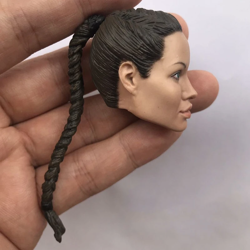 1/6 Lara Angelina Jolie with Braid Head Sculpt Carved Model Fit 12'' Female Soldier Action Figure Body Doll for Hobby Collection