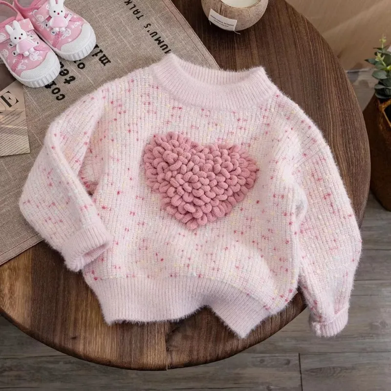 Girls Sweater Autumn Winter Pullover for Kids 2024 Children\'s Sweatshirts Love Knitting Toddler Shirt Warm Baby Tops