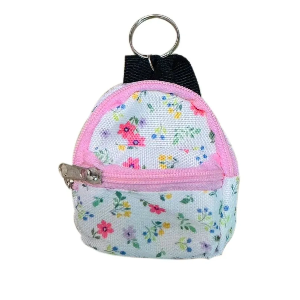Metal Key Ring Backpack Coin Purse Nylon Backpack Shape Mini Storage Bag Multicolor Zipper Closure Keychain Pouch
