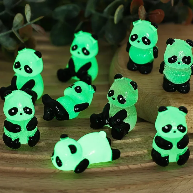 1/10PCS Mini Glowing Tiny Panda Micro Landscape Ornament Glowing in Dark Panda Doll Party Car Table Home Garden Decor Resin Toy