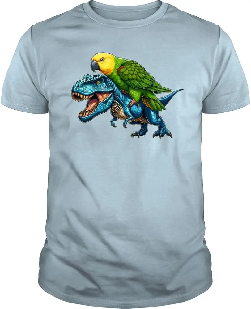 Yellow Headed Parrot Riding Dinosaur Funny Bird Lover  Anime Graphic T-shirtsY2K tops Unisex Summer Short Sleeve