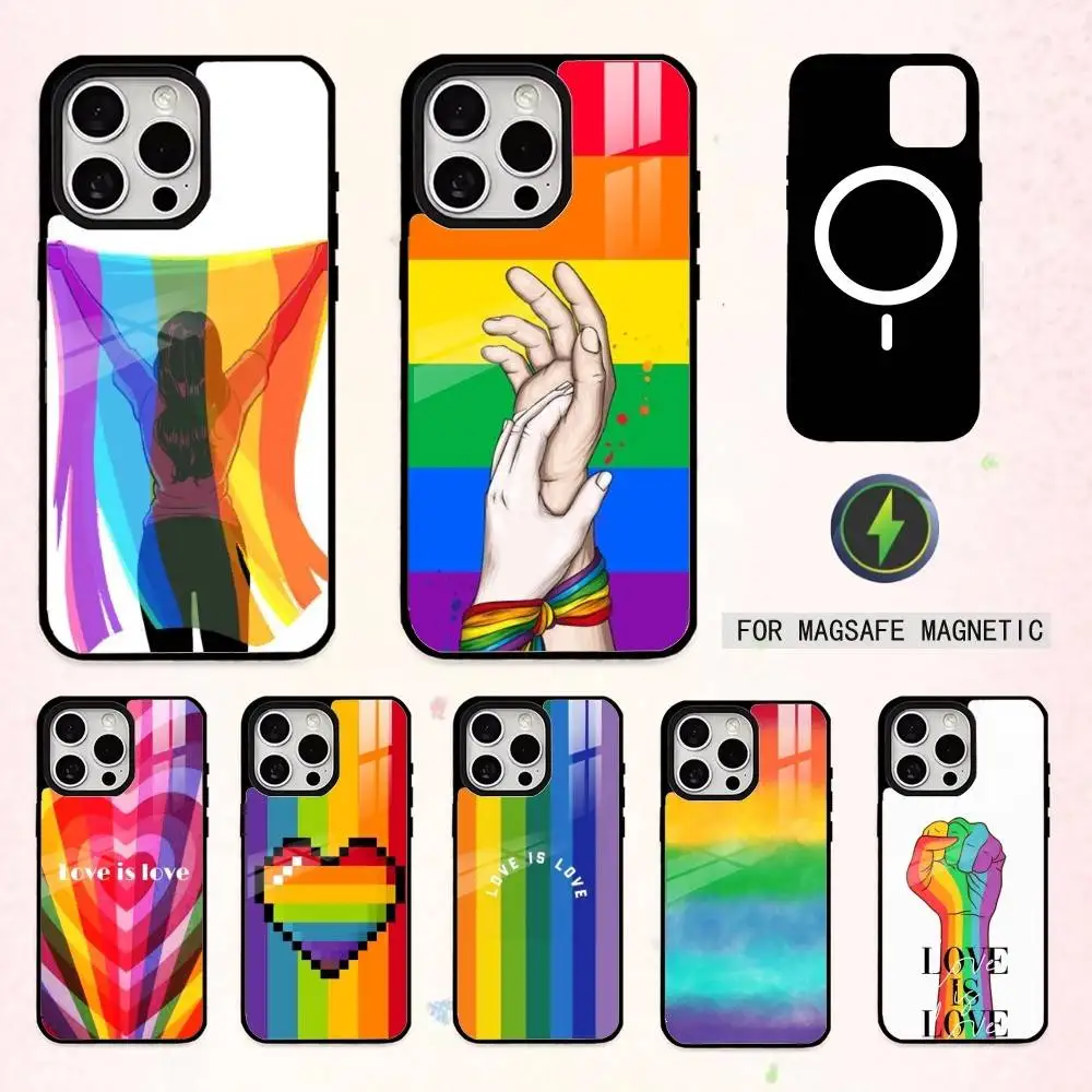 

Чехол для телефона Love Is Love LGBT Rainbow для iPhone 17,16,15,14,13,12,11 Plus, Pro Max Magnetic для беспроводной зарядки Magsafe