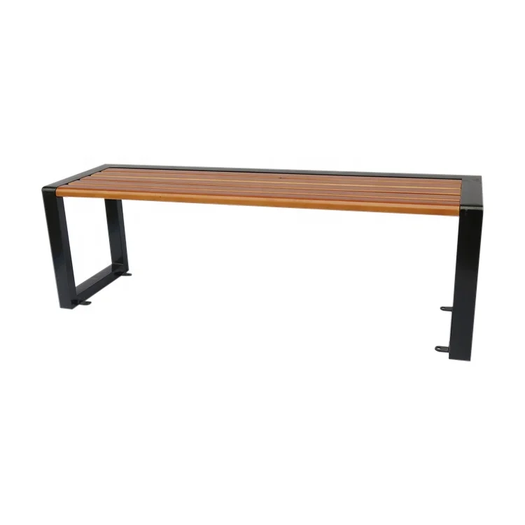 Outdoor Backless Park Bench Galvanized Steel Powder Coated Wooden Slat Bench for Public Garden