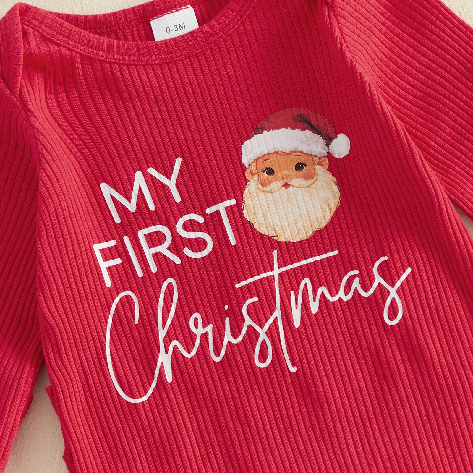 Baby Girl My First Christmas Jumpsuits Outfit Letter Long Sleeve Romper Bow Headband Xmas Costume