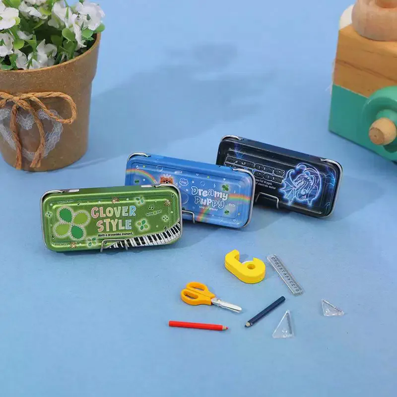 1 conjunto de casa de bonecas simulação mini caixa de lápis papelaria régua modelo para casa de boneca decoração crianças fingir jogar brinquedos presente