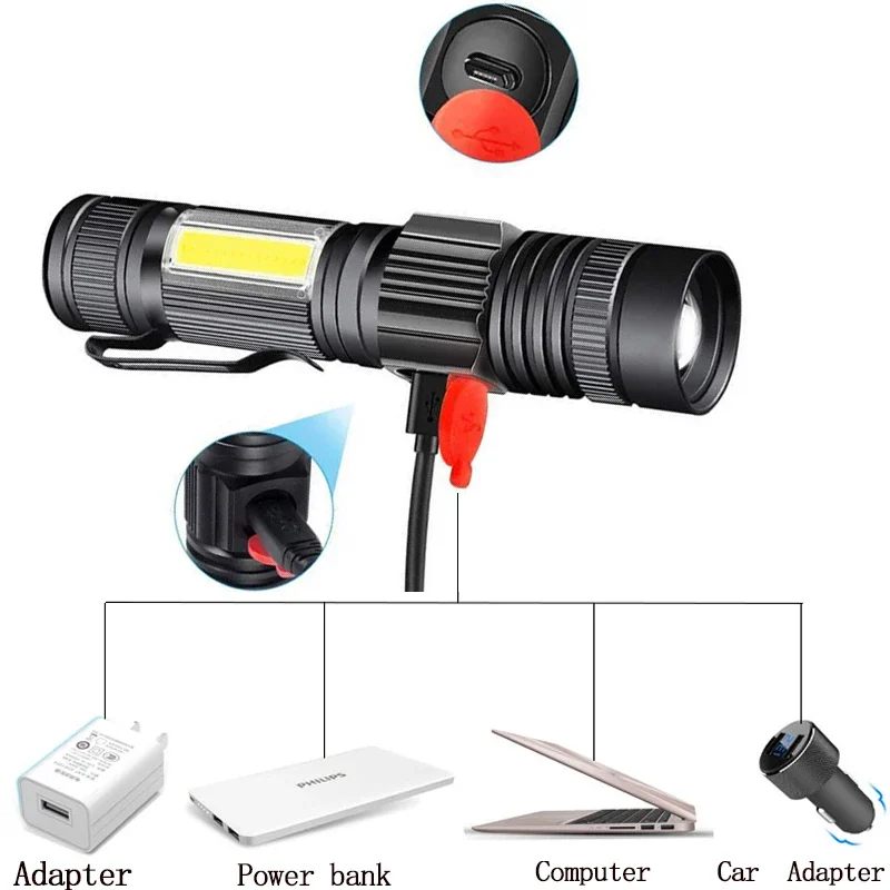 Linterna LED ultrabrillante recargable por USB, luz de bicicleta T6, batería 18650, para ciclismo al aire libre