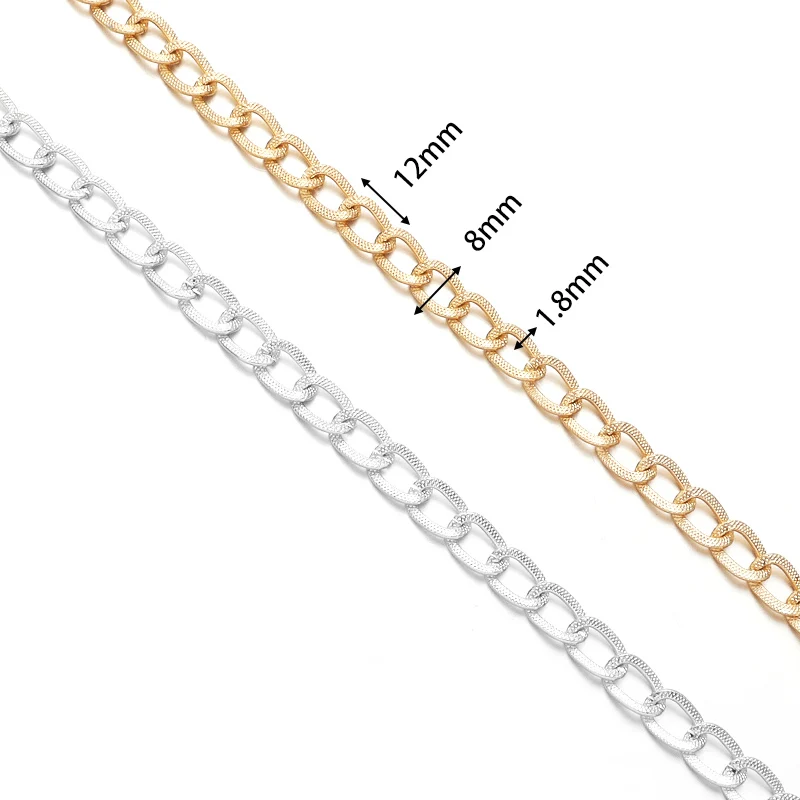 5 yards/roll 12x8mm Aluminum Chains Aluminum Embossed Chains For DIY Necklace Bracelet Bag Jewelry Making Accessories