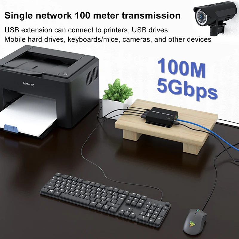 USB 3.2 Gen 1 Extender over Rj45 CAT6 Cable to 100M USB SuperSpeed USB 3.0 Extender 5Gbps Data Transfer Support Webcam Printer