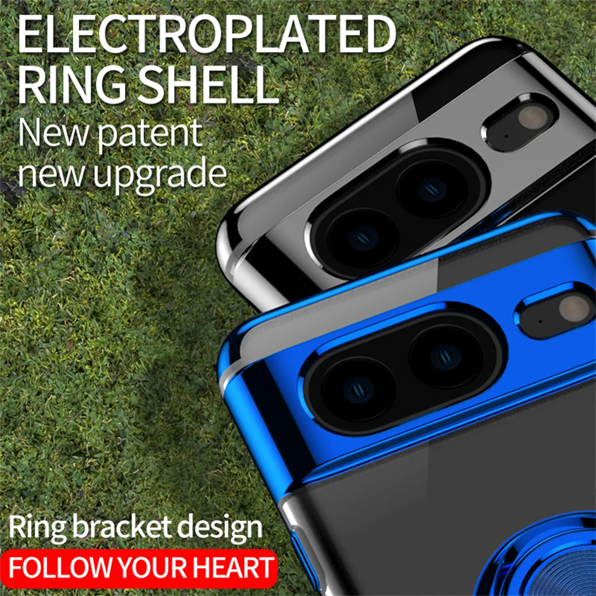 Funda de teléfono magnética transparente con revestimiento delgado para Google Pixel 9Pro 9 8Pro 8A 8 7Pro 7A 7 6A 5A cubierta de soporte de anillo de Metal