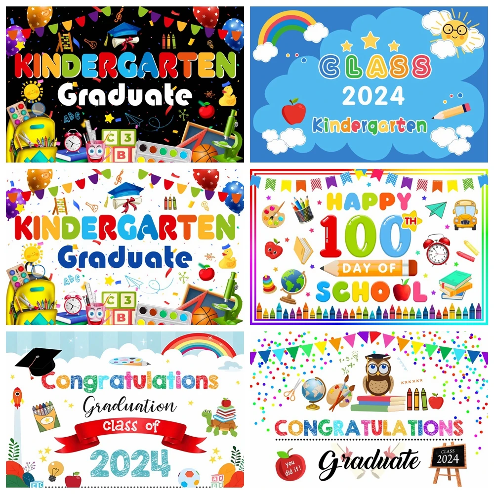 

Kindergarten Preschool Graduate Backdrop Pencils Schoolbag Graduation Party Photography Background Decor Photo Studio Props