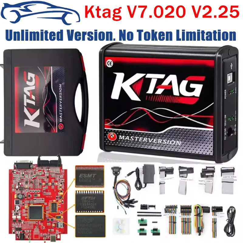 Online Unlimited  KTAG V7.020 2.25 4LED KESS 2.80 EU Red V5.017 OBD2 OBD2 Car ECU Chip Tuning Kit 5.017 k-tag Programmer Tools