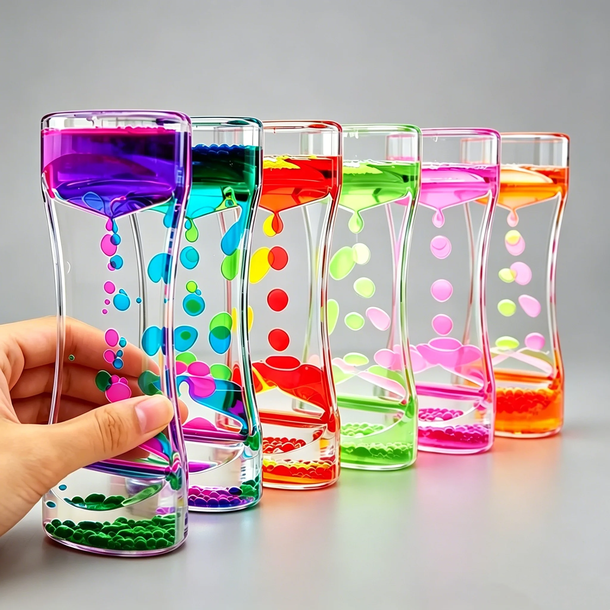 Montessori Sensory Fidget Liquid Motion Bubbler Timer Pack of Colorful Hourglass Calm Relax Anxiety Autism Phy Science Educ Kids