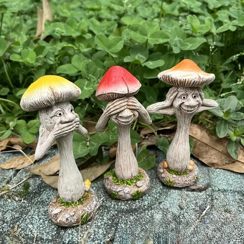 Mushroom Decor Funny Resin Art Quirky Zen Ornaments Creative Home Accents See No Evil/Hear No Evil/Speak No Evil