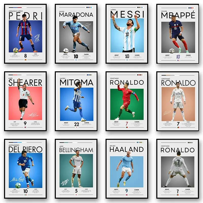 World Famous Football Star Soccer Player Sports Posters and Prints Canvas Printing Wall Art Picture for Living Room Decor Gifts