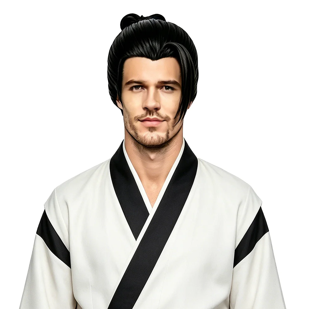 Jujutsu Kaisen Geto Suguru Cosplay Wig Black Pre-styled Bun Heat Resistant Synthetic Anime Wig For Men Halloween Comic Con
