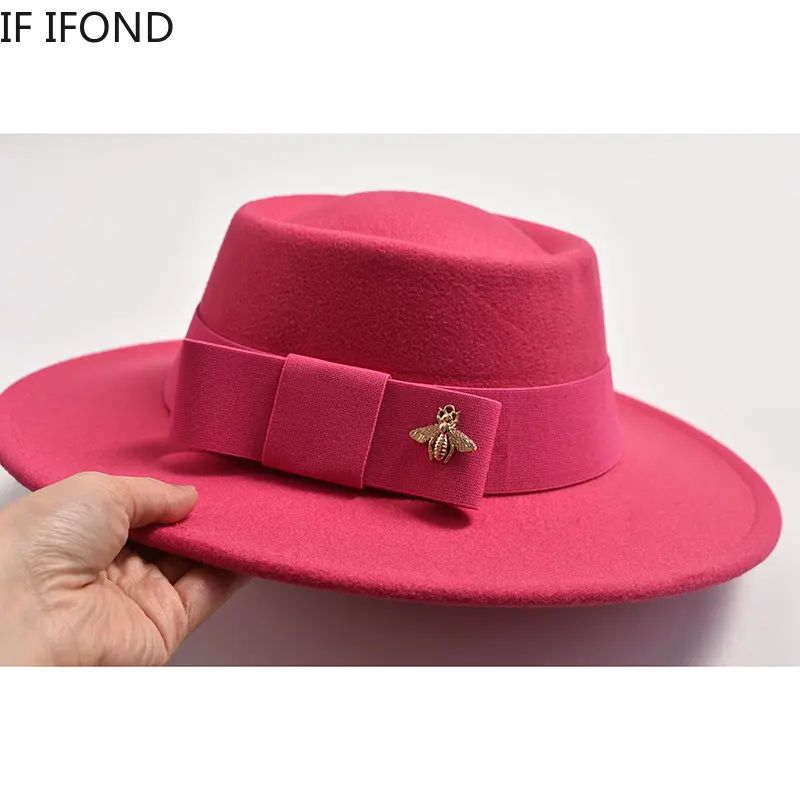 Fedora Hut für Frauen Flat Top konkaven Design elegante Dame Bogen Filz Jazz Hüte bunte Hochzeits feier runde Kleider mützen