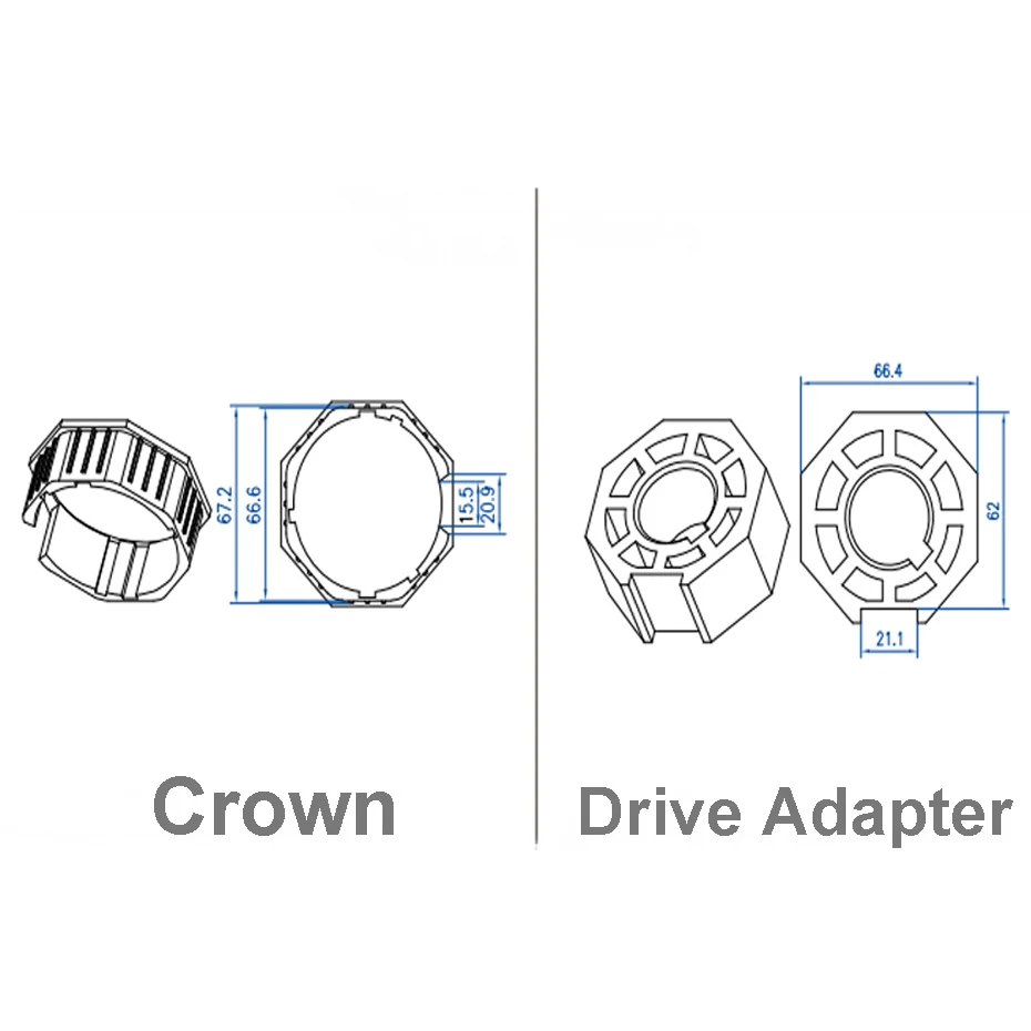 Crown+Drive Adapter for Motorized Rolling Blinds Awning,for A-OK Dooya Tuya Tubular Motor Diameter 59mm,Dia 70mm Octagonal Tube