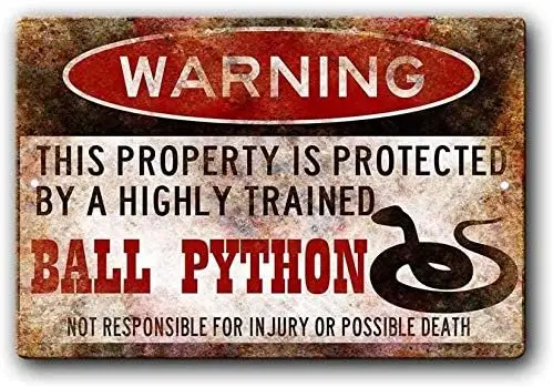 Ball Python Schild, Lustige Metallschilder, Ball-Python-Zubehör, Schlangen-Warnschild aus Aluminium
