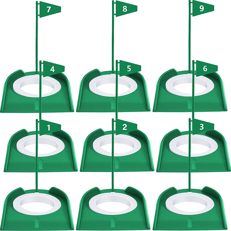 9 Pack Golf Putting Cup and Flag Plastic Golf Hole Training Aids Golf Training Putters for Indoor Outdoor Kids Men Women Office