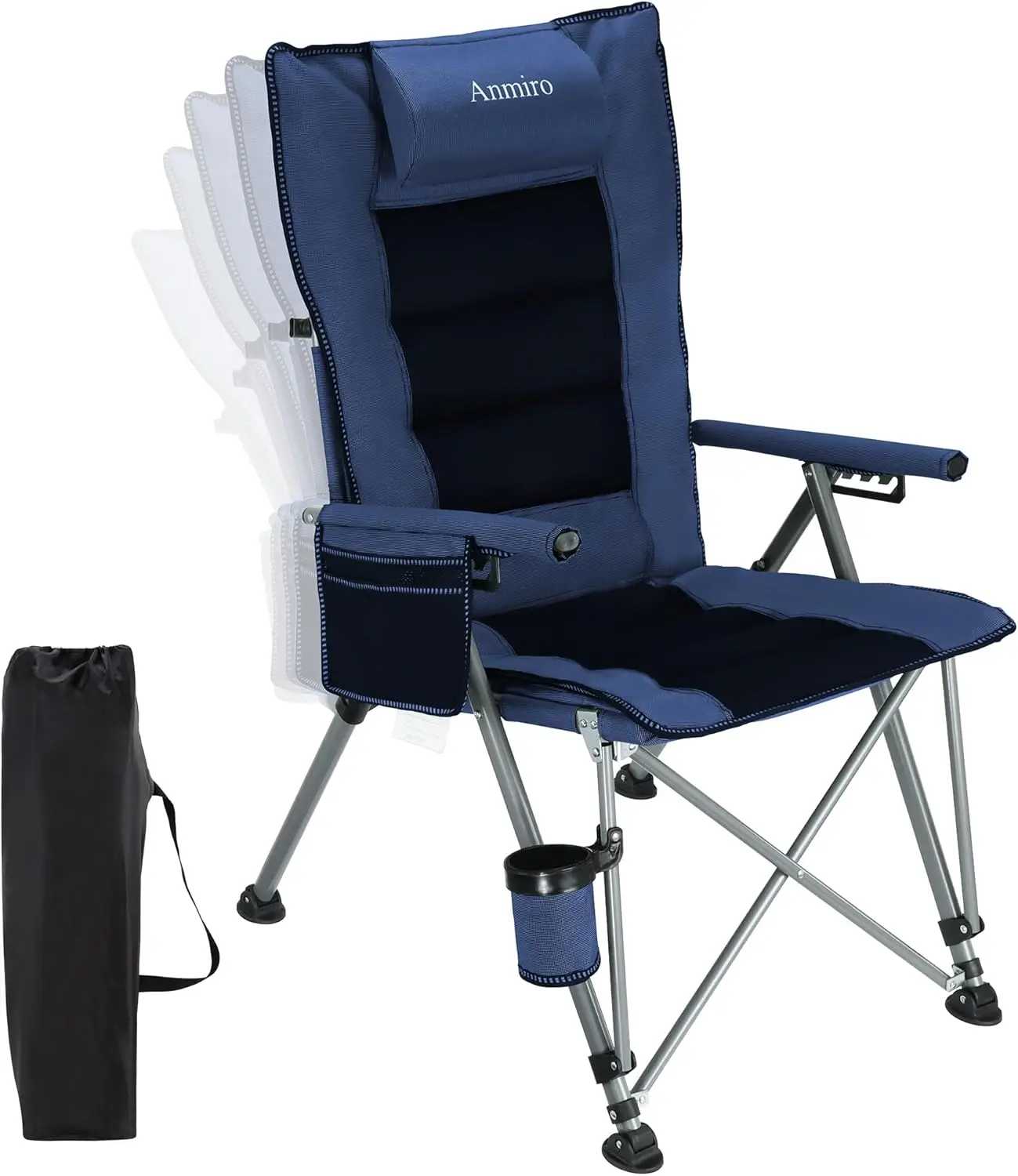 

Heavy Duty Folding Camping Chair 400LBS with Cup Holder & Storage Bag, Oversized Portable Adjustable Back Support for Outdoor