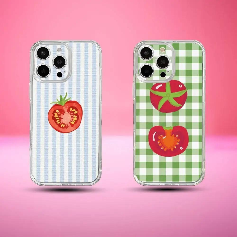 Funda de teléfono para iPhone17,16,15,14,13,12,11 Plus,Pro Max, funda transparente suave, frutas y tomates