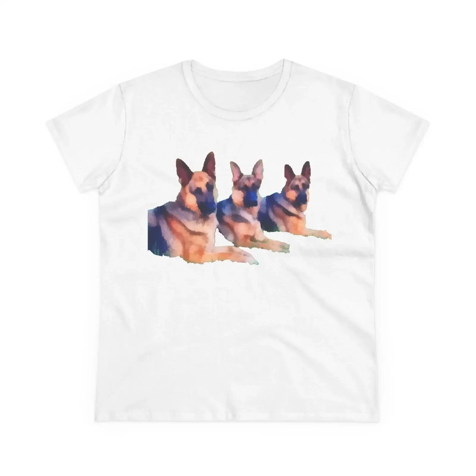 German Shepherd 'Trio' Women's Midweight Cotton T Shirt vintage Washed Top For Everyday Wear graphic fashion Unisex