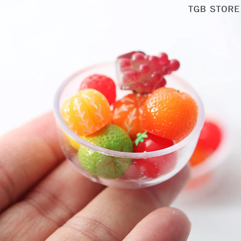 1:12 Dollhouse Miniture Transparent bowl with 8pcs Fruits Accessories Decoration toys