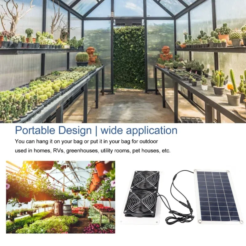10W Solar Powered Dual Fan Kit Waterproof 18V Portable Solar Exhaust Fan For Chicken Coops Greenhouses Pet Houses