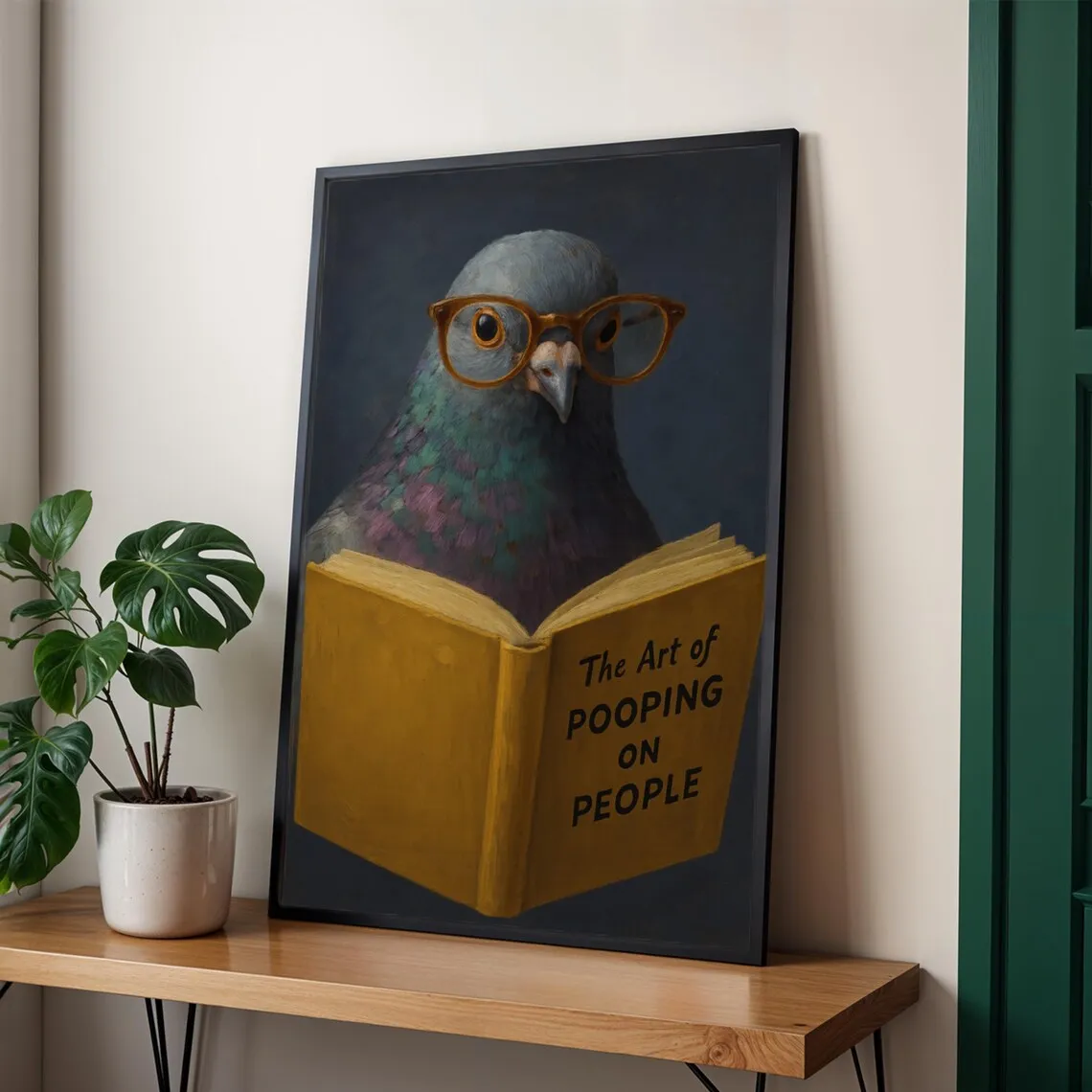 Funny Pigeon Toilet Humor Wall Art Canvas Prints Reading & Pooping Wall Pictures for Bathroom Art Decoration Artwork