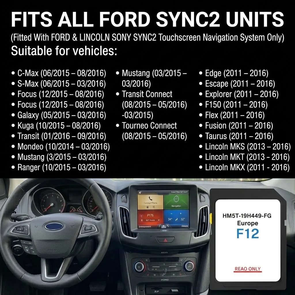 Latest 2024 Europe GPS Navigation Map Update SD Card HM5T-19H449-FG, Compatible with Ford SYNC 2 Sony for Ford Lincoln 2011-2016