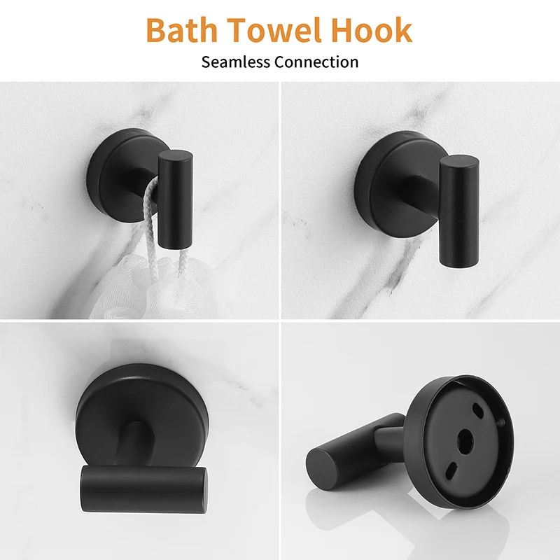 Wall Mount Matte Black Bathroom Hardware Set Stainless Steel Towel Bar Towel Ring Paper Holder Hook Modern Bath Accessories Set