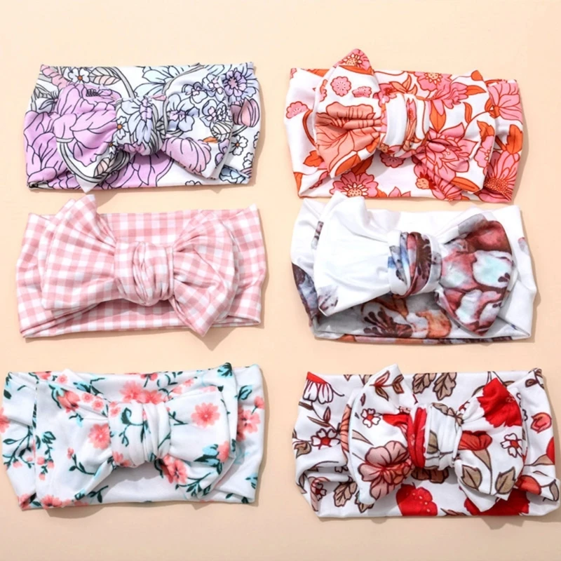 

Flower Print Bow Hair Bands for Baby Wide Headband Kids Turban Hairwrap Hair Accessory Infant Girl Photo Props Hair Bows