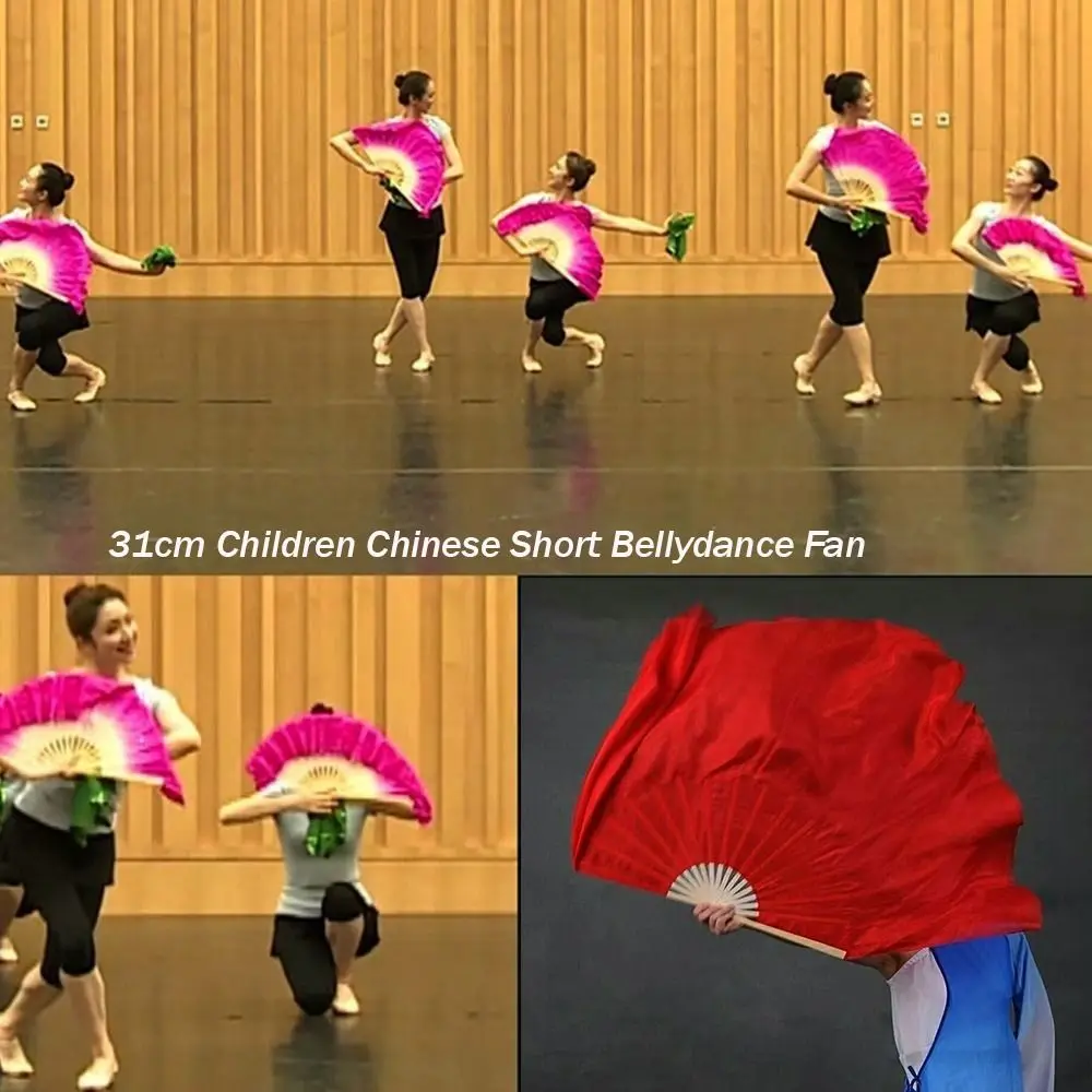 31cm Bamboo Chinese Short Bellydance Fan Colorful 10 Styles Children Bamboo Fans 10/20cm Half Circle Silk Hand Dye Adults Fan