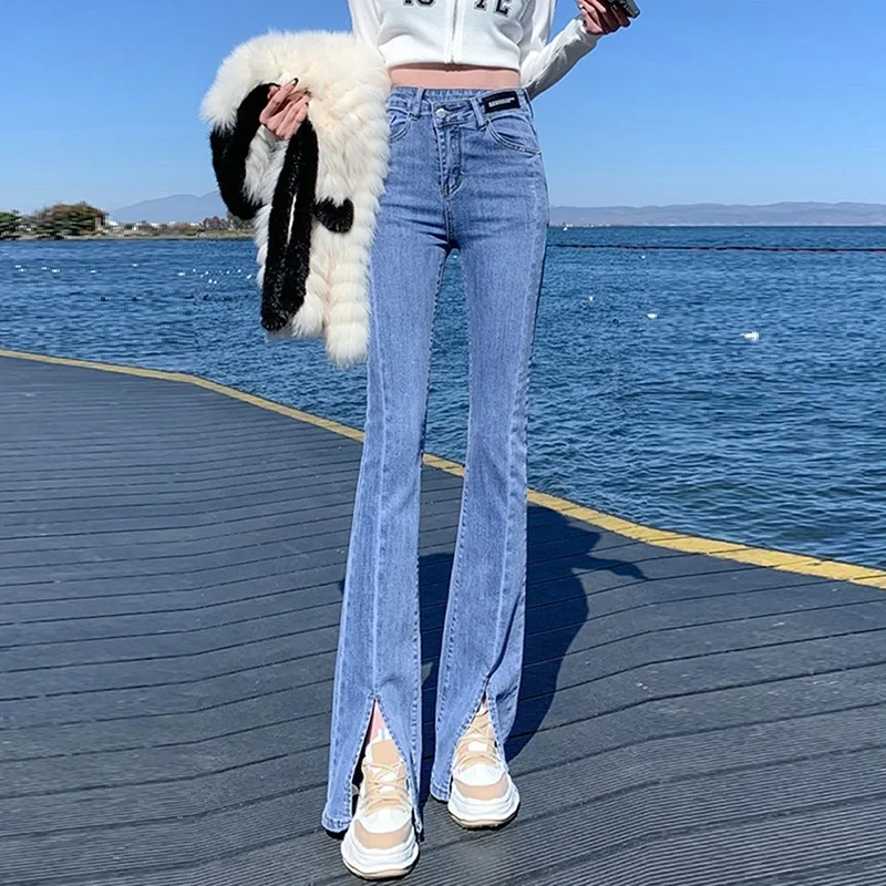 Vintage  Casual Women Flared Jeans Woman High Waist Wide Leg Pants Stretch Fashion Tight Washde Denim Trousers For Female Pants