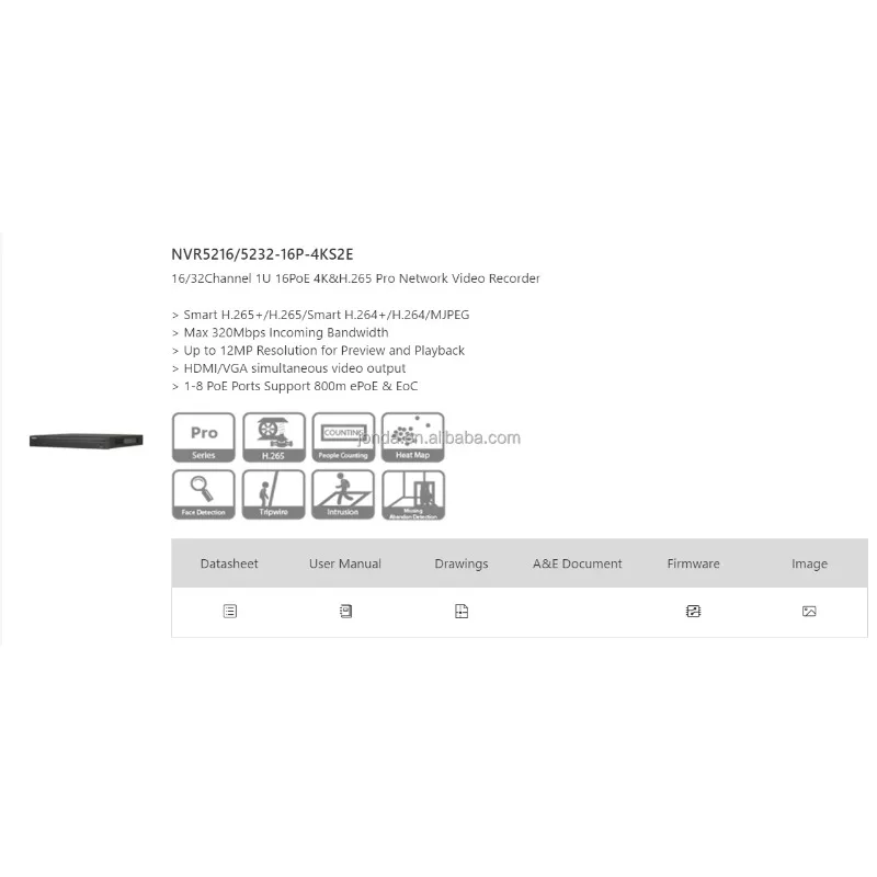 Versione inglese NVR video di rete POE a doppio disco a 16 canali DHI-NVR5216-16P-EI Versione internazionale