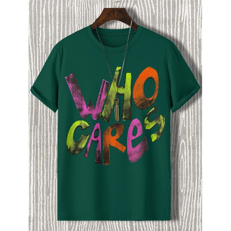 WHO CARES Graphic T-Shirt Women Letter Printing Polyester Tshirts Comfortable Crewneck Tops Casual Oversized Tees Female Clothes