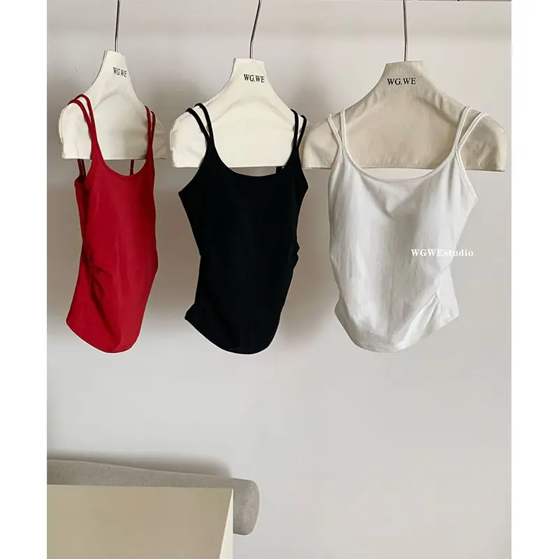 Wholesale Slim Spaghetti Strap Camisole for Women 2024 Simmer Sweet Vest Sleeveless Tank Top Korean Y2K Sweet Sexy Camis