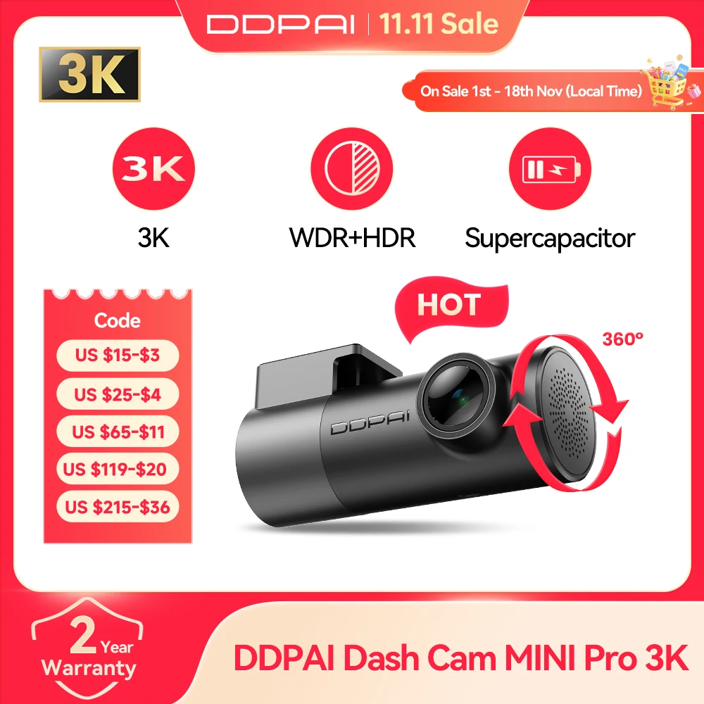 DDPAI MINI Pro 2K/3K/4K Dash Cam HDR 143° Wide Angle 24H Parking Monitor Night Vision WDR Voice Control  WiFi Car DVR