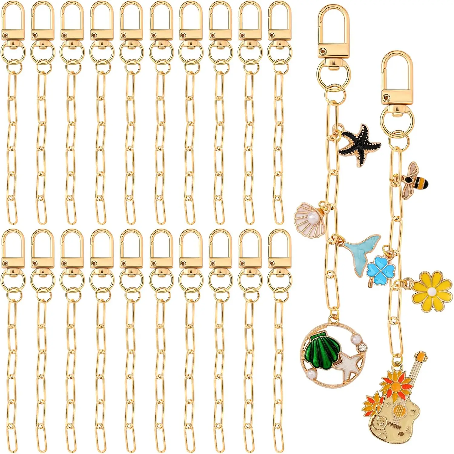 

50 Set Keychain Making Kit with Metal Clips Rings Hooks Extender Chains for DIY Craft Jewelry Bags Gift Gold
