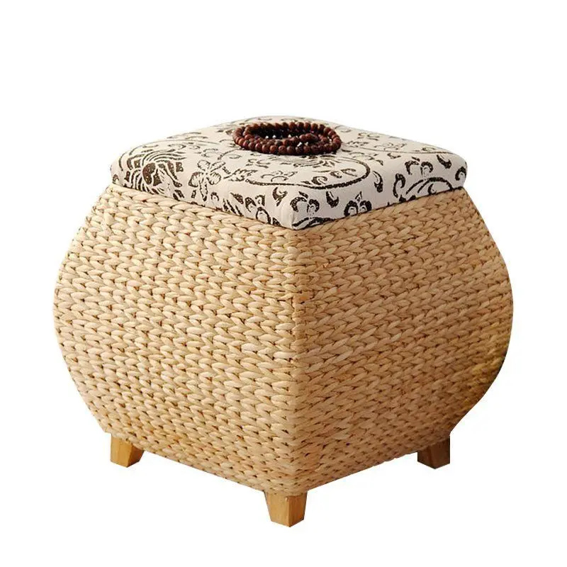 Paper rattan woven storage stool, shoe changing stool, storage stool, covered in the foyer, organized storage box, shoe ottoman,