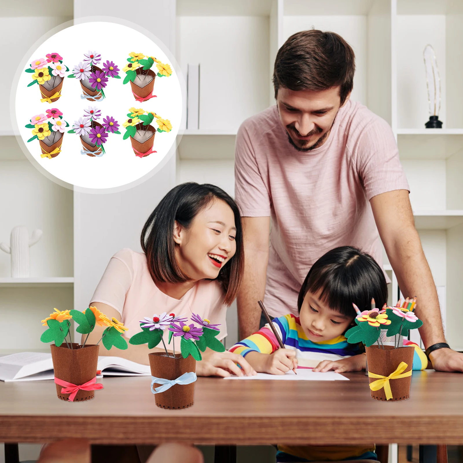 

6Pcs DIY Non-Woven Flowerpot Material Kit Kids Flowerpot Craft Educational Activity for Preschool Kindergarten